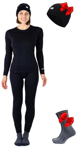 Merino.tech Conjunto Deportivo Mujer Lana Merino + Gorro - Peso Medio Ropa Mujer Merino Сamiseta, Pantalon, Gorro (Small, Black)