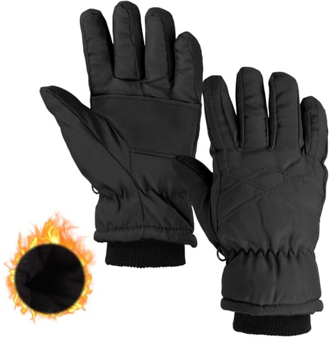 Mayoii Winter Waterproof Kids Ski Gloves, Fleece Lined Thermal Snow Mittens Cold Weather Warm Windproof Glove for 4-14 Years Old Boys Girls Children Snowboard Skating Outdoor Activities (Black-S)