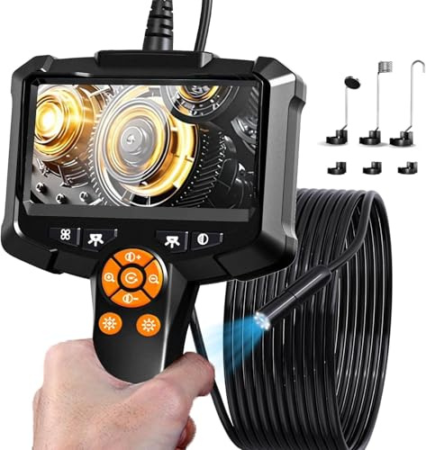 Endoscope inspection Camera, Qimic 4.3 IPS Screen 1080P HD Handheld Borescope Inspection Camera with 8 LED Lights, IP67 Waterproof Endoscope with 16.5FT Semi-Rigid Cable