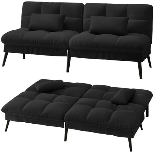 Sofa Bed Fabric 2 Seater Click Clack Sofa Bed 5-Gear Back Angle Adjustable Futon Sofa Recliner Lounge for Living Room Bedroom