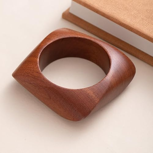 SANSWUNIU 1 Pcs Cuadrado Brazalete de Madera，Naturales Unisex Pulsera，Sencilla Pulseras con Elementos de Madera，Pareja, Madre, Hija, Amiga, compañera(Color:Dark coffee1)