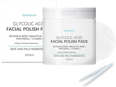 Glycolsäure Peeling Pad, Toner Pads, Peeling Pads mit Salicylsäure, Vitaminen C, Tiefenreinigung und Minimiert Poren Bekämpft Unreinheiten Langzeitpflege für Haut (50Pcs, A)