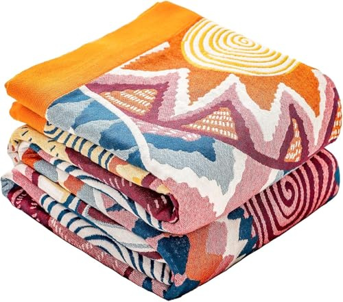 HOORDRY 100% Cotton Throw Blanket for Bed,Boho Sofa Blanket for 2 3 Seater | Boho Sofa Blanket for 2 3 Seater, Skin-Friendly Lightweight Decor Blanket for Sofa Bedspread 200×230CM, Colorful