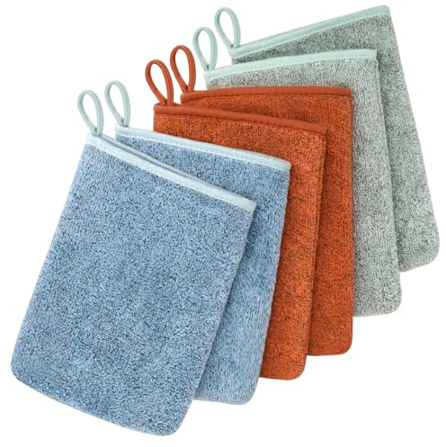 COZYMIRE Manoplas Baño en Microfibra 15 x 20 cm Guantes para Lavarse Morbidi e Assorbenti Manopole Riutilizzabili con Cordón Apto para Pieles Secas, Grasas y Sensibles 6 Piezas-002
