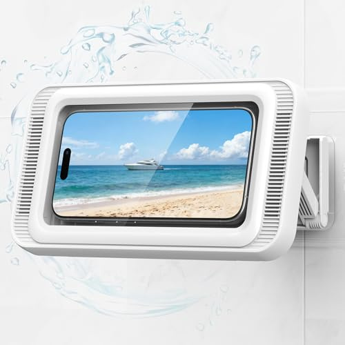 Coolpow Shower Phone Holder Waterproof with Speaker, Waterproof Phone Holder for Shower with 480° Adjustable【Enhanced Sound Quality】 HD Touch Screen Water-Proof & Anti-Fog Phone Mount for 4-7 Phones