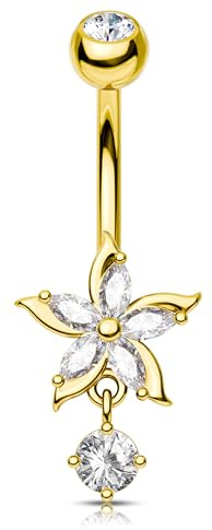 Agrewd Piercing Nombril 316L Acier Chirurgical Or Argent Fleur Anneau Nombril 14G 10mm Bananabell CZ Transparent Piercing de Ventre pour Femmes