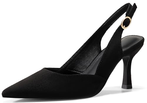 Coutgo Women's Slingback Kitten Heels Closed Pointed Toe Wedding Party Dress Pumps Shoes Black 85