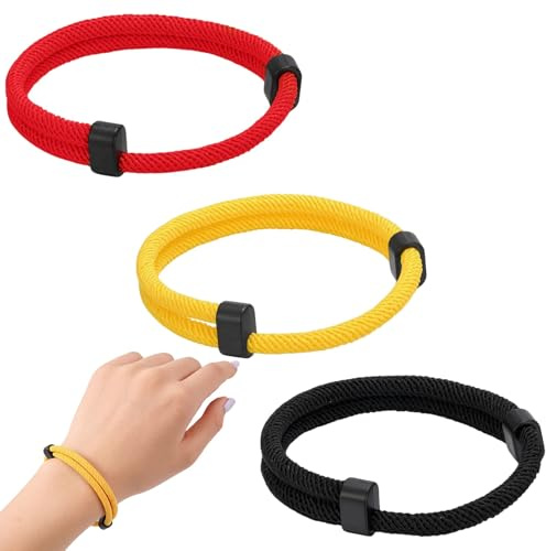 MNYXIS Bracelet Homme Lot de 3 - Bracelet Corde Style Surfeur Nautique en Tissu Tressé Réglable - Bracelet Paracorde pour Sport, Loisirs et Extérieur - Rouge, Jaune, Noir