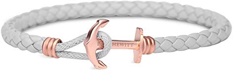 Paul Hewitt Pulsera de Cuero con Ancla para Mujer PHREP Lite - Pulsera de Cuero Gris, Brazalete con Ancla, Accesorio de acero Inoxidable bañado en Oro Rosa