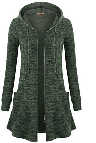 Miusey Lightweight Jacket Women,Ladies Zipper Long Coat Cool Side Pocket Casual Loose Fitting Tops Long Sleeve Fall Winter Cloth Pretty Soft Retro Modern Comfortable Unique Leisure Fit Green L