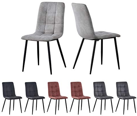 Set of 2 Faux Matte Suede Leather Dining Chairs With metal Legs home& restaurants henri (Light Grey)