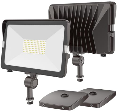 HYPERLITE 70W Flood Lights Outdoor 2 Pack, LED Flood Light with Knuckle Mount, Floodlight Wall Mount 5000K 7,700Lm IP65 Waterproof LED Security Lights for Yard Garden Garage UL Listed