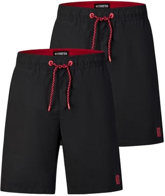 riverso RIVDavid - Bañador largo para hombre (2 unidades, ajuste regular, cintura elástica, color negro, azul, rojo, verde, naranja, S, M, L, XL, XXL, 3XL, 4XL, 5XL), Negro Rojo (24001), 3XL