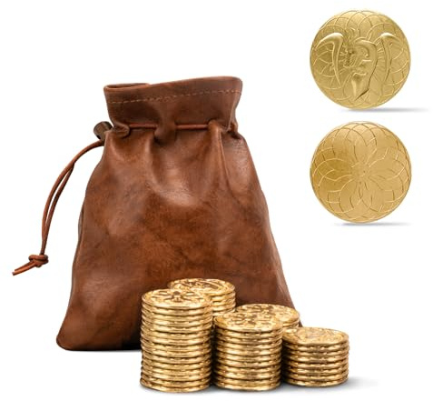 Byhoo 50 PCS Gold Coins & PU Leather Bag, Metal Coins for DND