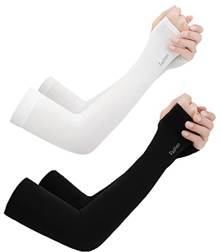 Swygoo Mangas de Compresión de Brazos, Mangas de Protección Solar Unisex UPF 50+, Cool Arm Cover para Fútbol, ​​Golf, Voleibol, Ciclismo y Baloncesto (Blanco+Negro)
