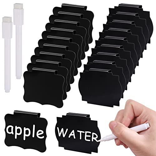 Fentar 20 Stück Etikettenhalter, PVC Korb Etiketten Mit 2 Whiteboard-Stift, Abnehmbare Clips Etiketten, Regal Etikettenhalter, Label Halter für Lagerung Körbe(Schwarz)