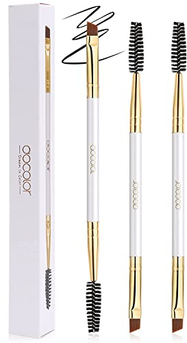 Docolor Cepillo Cejas & Cepillo Pestañas 3 Piezas Profesional Pincel Eyeliner Angular Brocha Cejas Cepillo Espiral Y Cepillo En ángulo,Blanco