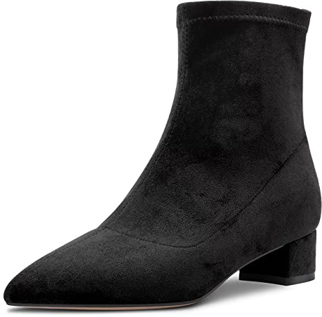 Castamere Femmes Bloc Chunky Bas Talon Heel Fermé Pointu Bout Bottines Slip-on Fermeture à Glissière 3.5 CM Heels Classique Cute Chaussures Noir 39 EU