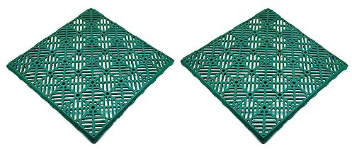 Tradineur - Confezione da 2 piastrelle per esterni, in plastica, per piscina, terrazze, giardino, smontabile e antiscivolo, 30 x 30 cm, colore: verde