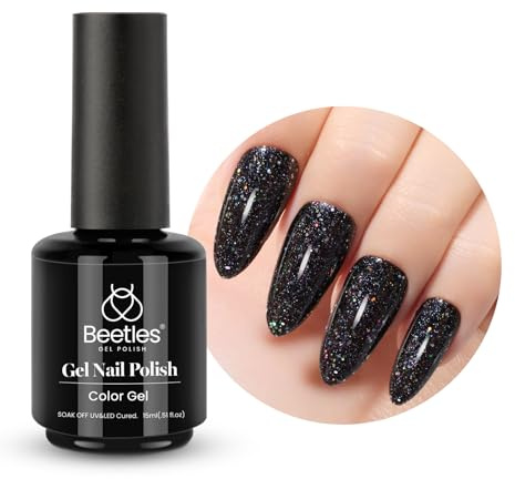 1 vernis à ongles gel réfléchissant, rose doré pailleté, 794, marque Beetles.