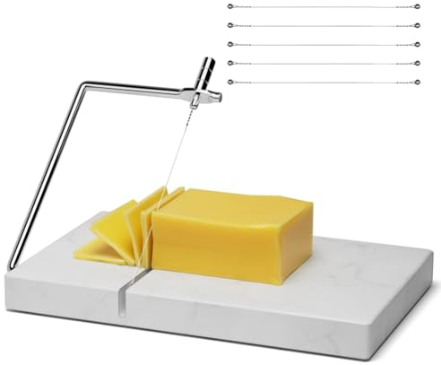 Knadgbft Cheese Slicer Cheese Cutter with 5 Replacement Cutting Wire Marble Board Cheese Slicer for Kitchen Tool Easy Install Easy to Use