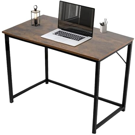 House of Home Rustic Computer Desk – 80x50cm Writing Desk for Home Office or Students, Study Table with Dark Brown Wood Effect Top & Black Metal Frame, Space-Saving Workstation