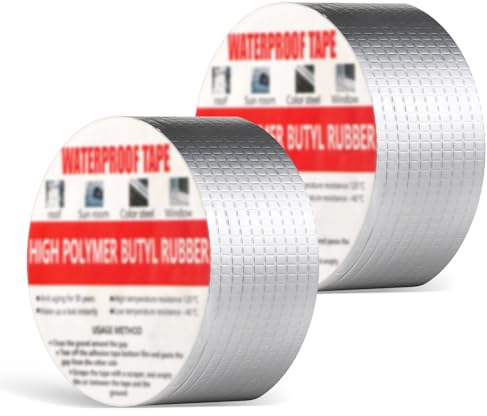 2 cintas de sellado de butilo, cinta de sellado autoadhesiva, impermeable, cinta adhesiva de aluminio resistente al agua, cinta de reparación para canalones de techo, cinta de sellado para uso en