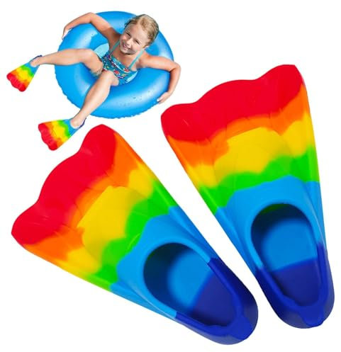 Joberio Kinderflossen zum Schwimmen - Regenbogen-Silikon-Bodyboard-Flossen mit offenem Design | Atmungsaktive Kinder-Schnorchelflossen, Bequeme Kurze Jugend-Schwimmflosse zum Schwimmen, Tauchen,