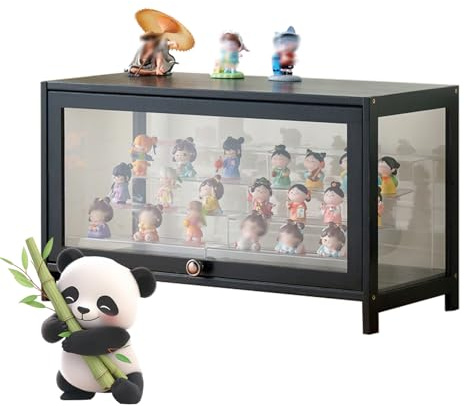 Ddasam Vitrina expositora para Colecciones,Vitrina Cristal vitrinas de Cristal Marco de bambú Natural, la Puerta del gabinete está Dividida, sellada y a Prueba de Polvo, fácil de Instalar y