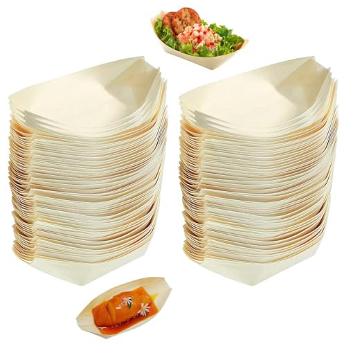 Funngy Small Wooden Boats,100 PCS Wooden Boat Dishes for Sushi Snacks and Party Food Pinewood Mini Boat Plates 3 Inch Small Food Dishes Ideal for Weddings Catering and Events