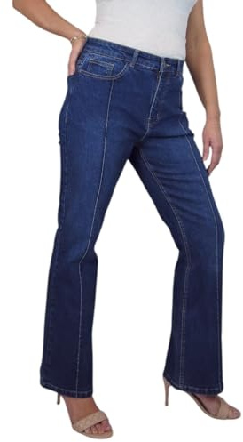 Paulo Due Women's Flared Pintuck Stretch Denim Jeans Indigo Dark Fade (18)