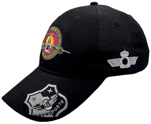 Tacro Gorra Militar Ejército del Aire España, T23, Transportes, ala 31 Diseño con Emblemas Bordados, Color Negro, Unisex Adulto