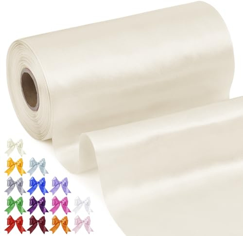 Uiopa Nastro Raso Beige 20cm x 20m Nastro di Raso Largo Nastri Decorativi Tessuto per Matrimoni, Confezioni Regalo, Taglio Cerimonia, Fasce per Sedie, Fai da Te
