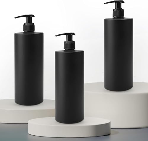 Dispenser Nero Plastica, 3 Pezzi 500ml Ricaricabile Dosatori per Sapone Liquido, Distributore Quadrato con Adesivi, Flacone di Shampoo Condizionatore, per Bagno