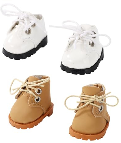 2 Pairs Mini Doll Shoes, 1.57x0.98in Plush Doll Fingerboard Shoes PU Leather Sneakers Fashion Clothes Accessories for Plush Toy Dressing Displaying (Yellow, White)