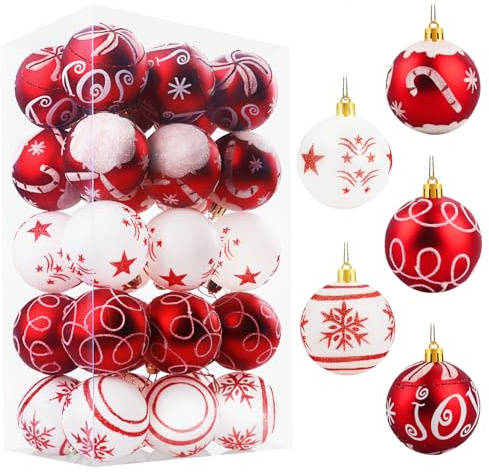 Palline di Natale 6 cm 30 pezzi Decorazioni Natalizie, Palle di Natale Grandi Addobbi Natalizi per la Casa con Cordino, Set Palline Rosse per Albero di Natale per Decorazione Natalizia Bianche e Rosso