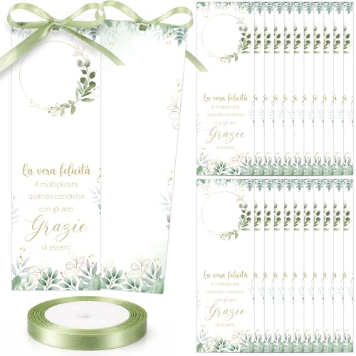 Nezyo 50 Pezzi Segnaposto Comunione con Nastro, Verde salvia