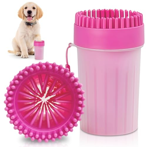 AMFUN Limpiador de Patas para Perros, Portátil de Perro Limpia Pata, Reutilizable Lava para Mascota, para Mascotas de Talla Pequeña y Mediana - Rosa Mediano