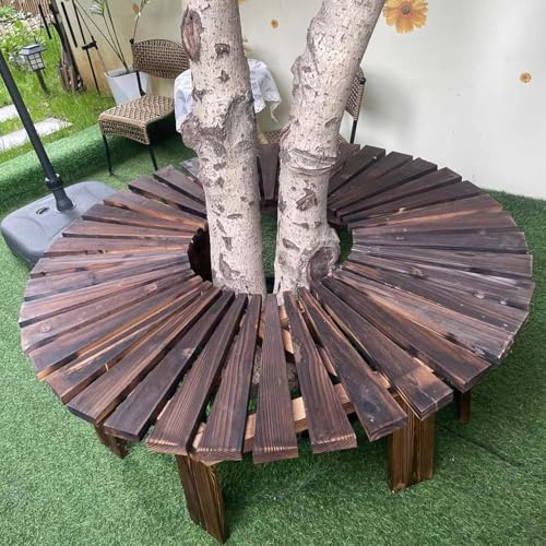 Gaommini Banco de Patio Curvo Bancos de jardín con Listones | Banco de árbol al Aire Libre Envolvente | Soporte para Plantas Banco de Parque para Patio Trasero Resistente a la Intemperie(Half Round)