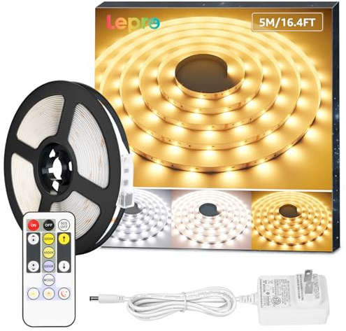 Lepro LED Tunable White Strip Light, Warm to Cool White, 16.4ft Dimmable Bright LED Tape Lights, 300 LEDs 2835, Strong 3M Adhesive, Not Cuttable, Suitable for Christmas Decorations, Home, Bedroom