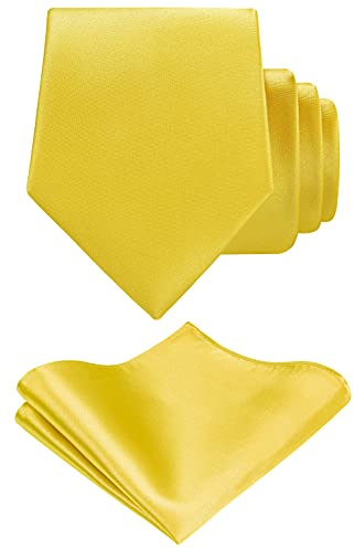 TIE G Einfarbiger Satin Formell für Herren Krawatte und Einstecktuch-Set im Geschenkkarton für die Hochzeit (Senfgelb)