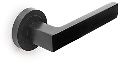 Emuca - Maniglie porta interna, coppia di maniglie per porta da interno con rosetta D.50 mm, Alluminio, nero.