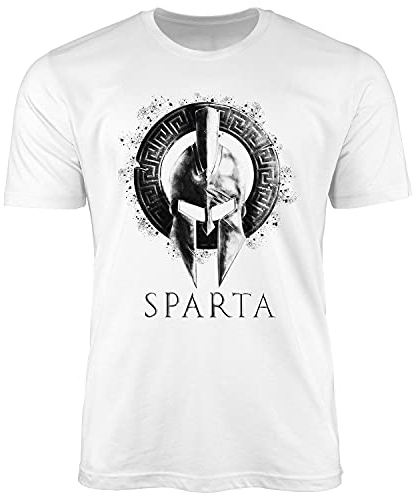 Neverless® Herren T-Shirt Aufdruck Sparta Helm Krieger Warrior Printshirt T-Shirt Used Look Slim Fit Fashion Streetstyle weiß weiß XL
