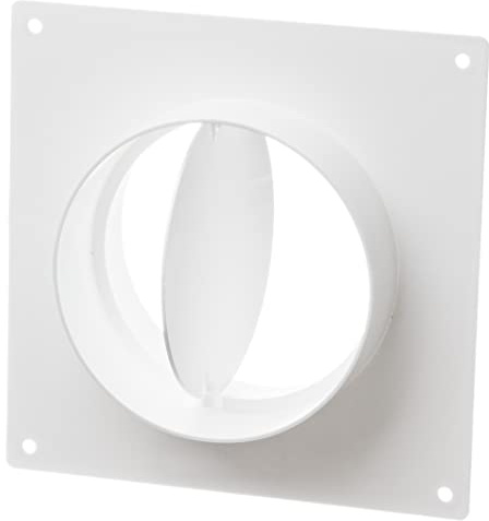 5 inch Duct Connector Flange with Backdraft Damper – Plastic Round Vent Pipe Adapter – Wall Plate HVAC Exhaust & Intake Coupling for Ventilation and Cooling Systems