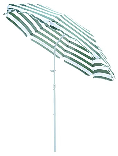 Outsunny Parasol de plage parasol inclinable octogonal Ø 180 cm Tissu Polyester Haute densité Anti-UV mât démontable Vert Blanc rayé