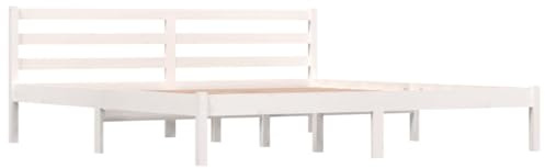 vidaXL Solid Wood Pine Bed Frame Platform Bed Base Pallet Bed Wooden Bedstead Home Indoor Bedroom Furniture Accessory 180x200 cm White 6FT Super King