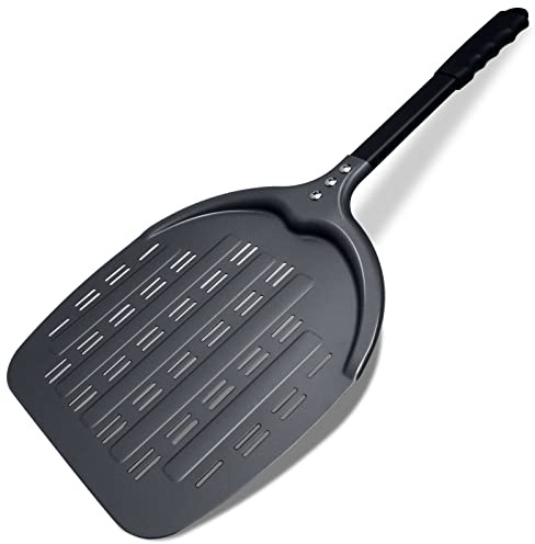 Newmeto Professional Aluminum Pizza Paddle, 12 Inch Perforated, Restaurant Grade, Long Handle Non-Stick Metal Pizza Peel for Outdoor Oven