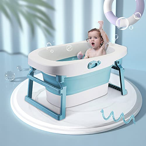 Bañera plegable para niños, portátil plegable para bebés de 0 a 6 años, bañera con asiento de baño y tapón de drenaje