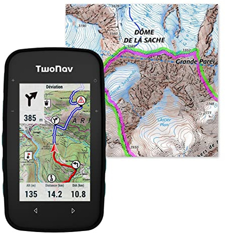 TwoNav Cross Plus (32 GB) + Karte Frankreich IGN Top25 komplett, Sport-GPS mit 3,2 Zoll Display, für Mountainbike, Fahrrad, Trekking oder Wandern, mit Karten, Farbe Türkis