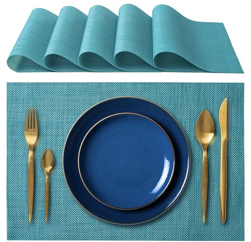 IPEA 6er Set Tischsets Abwaschbar Blau - 45 x 30 cm - für Abendessen, Mittagessen, Frühstück, 6 Stück - Waschbar, Hitzebeständig, rutschfest, Schmutzabweisend, für Küchentisch und Wohnzimmer